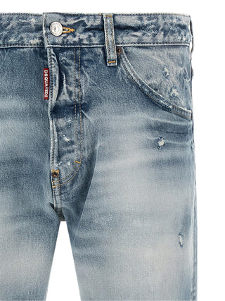 Blue Cotton Tapered Jeans