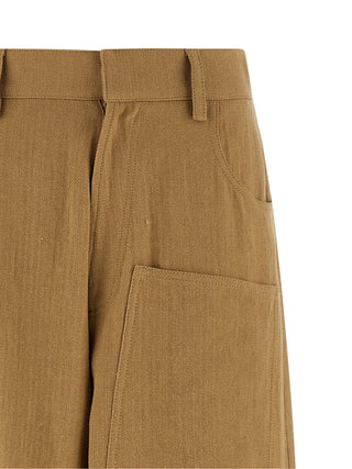 Beige Cotton Casual Pants