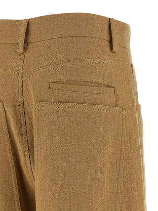 Beige Cotton Casual Pants