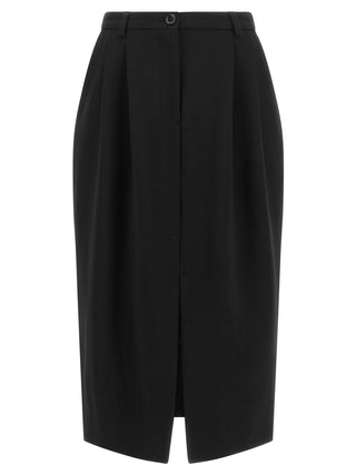 Black Virgin Wool Midi Skirt