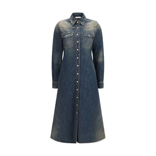 Blue Cotton Casual Dress