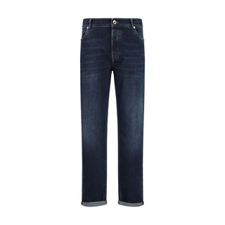 Blue Cotton Straight-Leg Jeans