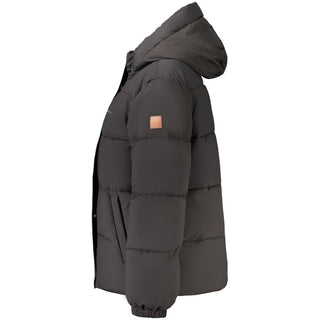 Black Polyester Women Jacket with Removable Hood