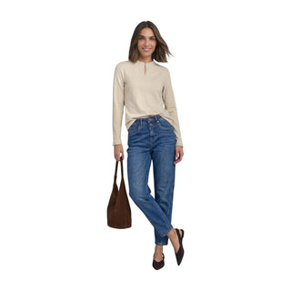 Beige Cotton Long Sleeve T-Shirt