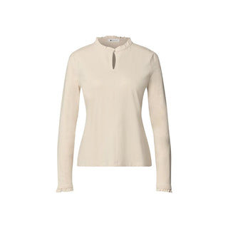 Beige Cotton Long Sleeve T-Shirt