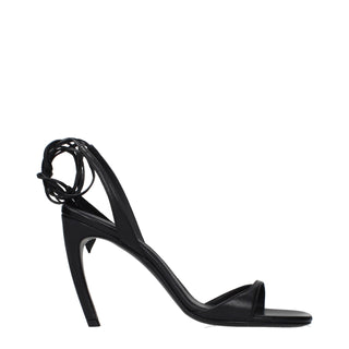 Black Leather Stiletto Heel Sandals