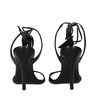 Black Leather Stiletto Heel Sandals