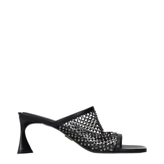 Black Leather Stiletto Heel Sandals