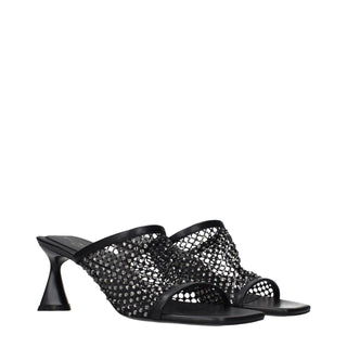 Black Leather Stiletto Heel Sandals