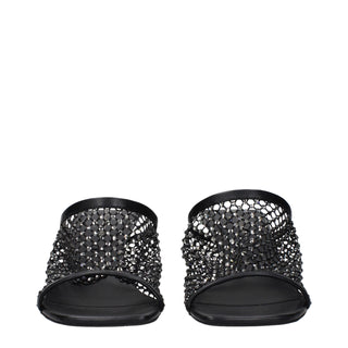 Black Leather Stiletto Heel Sandals