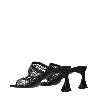 Black Leather Stiletto Heel Sandals
