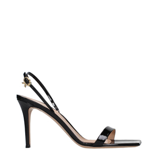 Black Leather Stiletto Heel Sandals