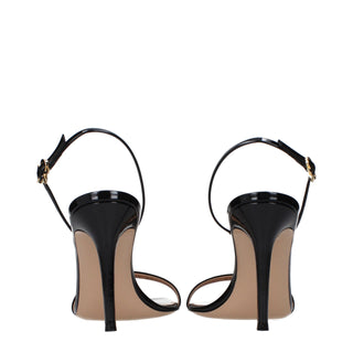 Black Leather Stiletto Heel Sandals