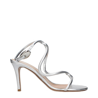 Gray Leather Stiletto Heel Sandals