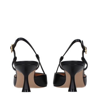 Black Leather Mid Heel Pumps