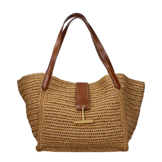 Beige Raffia Shoulder Bag