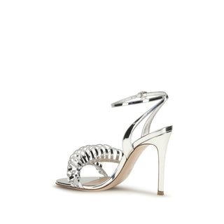 Silver Calf Leather Bos Taurus Stiletto Heel Sandals