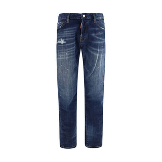 Blue Cotton Straight-Leg Jeans