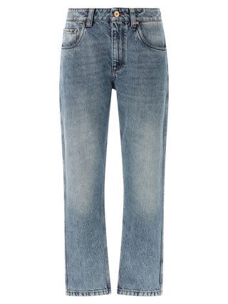Blue Cotton Straight-Leg Jeans