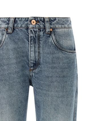 Blue Cotton Straight-Leg Jeans