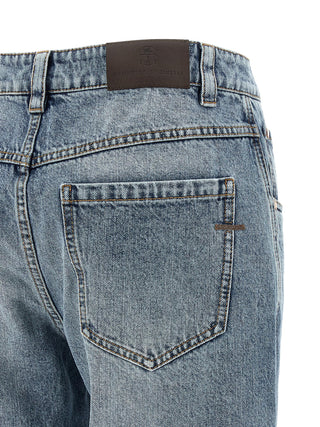 Blue Cotton Straight-Leg Jeans