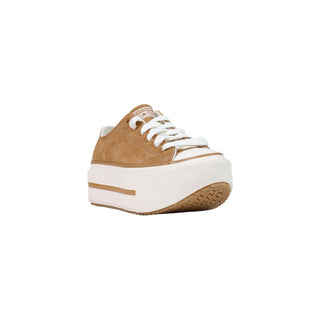 Beige Leather Platform Sneakers