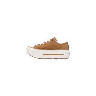 Beige Leather Platform Sneakers