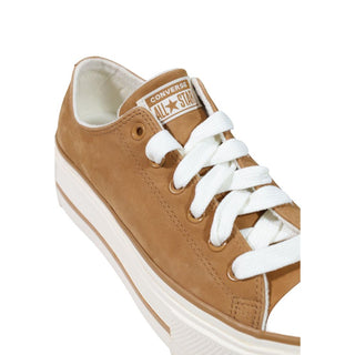 Beige Leather Platform Sneakers