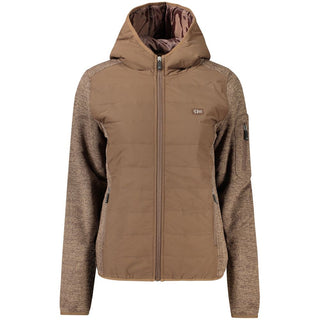 Brown Polyester Women's Jacket with Hood