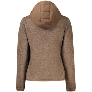 Brown Polyester Women's Jacket with Hood