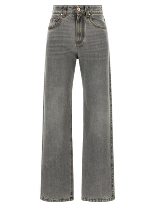 Gray Cotton Straight-Leg Jeans