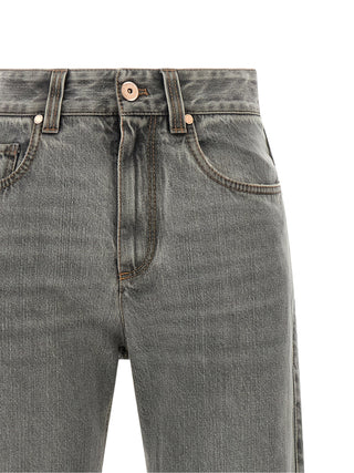 Gray Cotton Straight-Leg Jeans