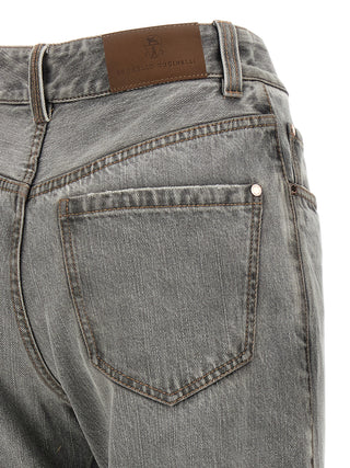 Gray Cotton Straight-Leg Jeans