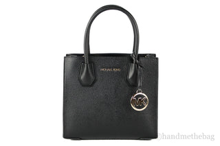 Michael Kors Mercer Medium Leather Messenger Crossbody Handbag (Black Solid)