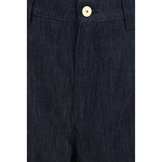 Blue Cotton Casual Pants
