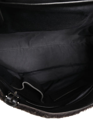 Black Shearling Leather Messenger Shoulder Men Borse Bag
