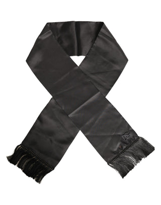 Black Satin Silk Fringed Lace Stole Scarf