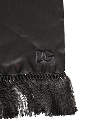 Black Satin Silk Fringed Lace Stole Scarf