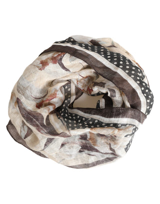 Men Beige Floral Linen Square Foulard Scarf