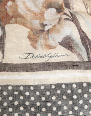 Men Beige Floral Linen Square Foulard Scarf