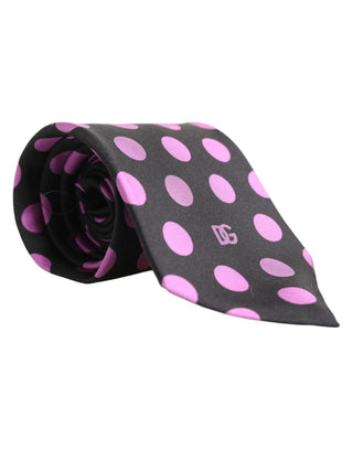 Men Dark Gray Polka Dot Silk Adjustable Necktie Tie