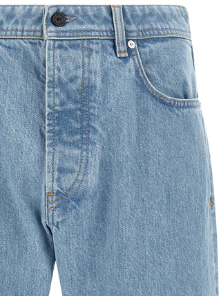 Blue Cotton Straight-Leg Jeans