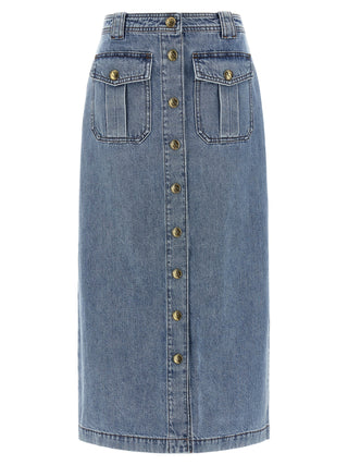 Blue Cotton Midi Skirt