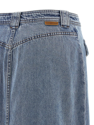 Blue Cotton Midi Skirt