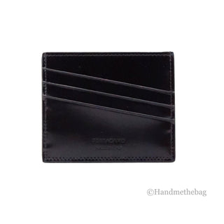 Salvatore Ferragamo Slim Black Embossed Patent Leather Card Case Wallet