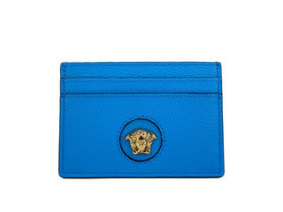 Versace Mini Medusa Blue Grainy Leather Slim Card Case Wallet