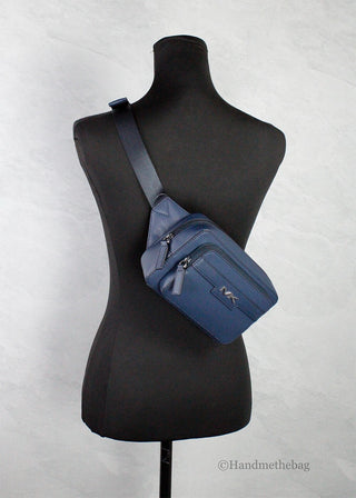 Michael Kors Cooper Small Navy Blue Smooth Leather Double Zip Belt Bag