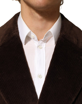 Brown Double Breasted Corduroy Blazer Jacket