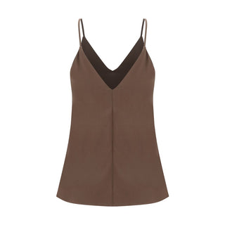 Brown Silk Sleeveles T-Shirt