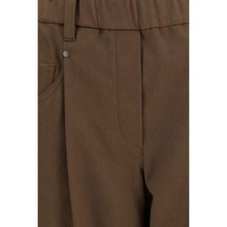 Brown Cotton Casual Pants